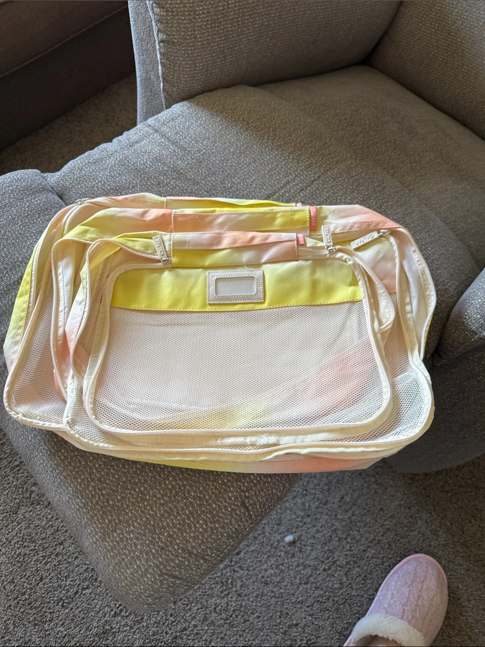 Mesh Travel Organizer Packing Cube in Pastel Yellow & Pink